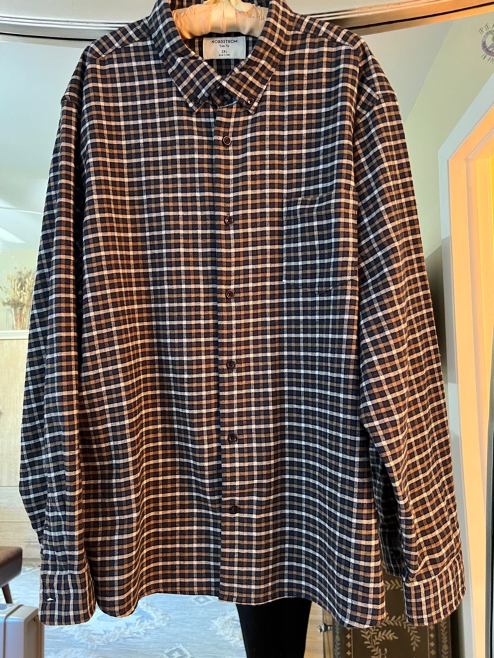 Nordstrom Men’s Navy Brown and White Plaid Button-Down Shirt